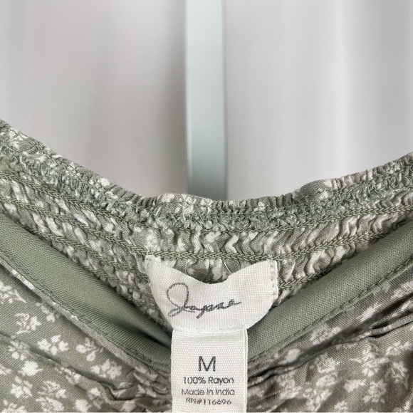 Japna Medium Ciottagecore Smocked Floral Retro Ruched Crop Top Olive Green - Picture 5 of 7